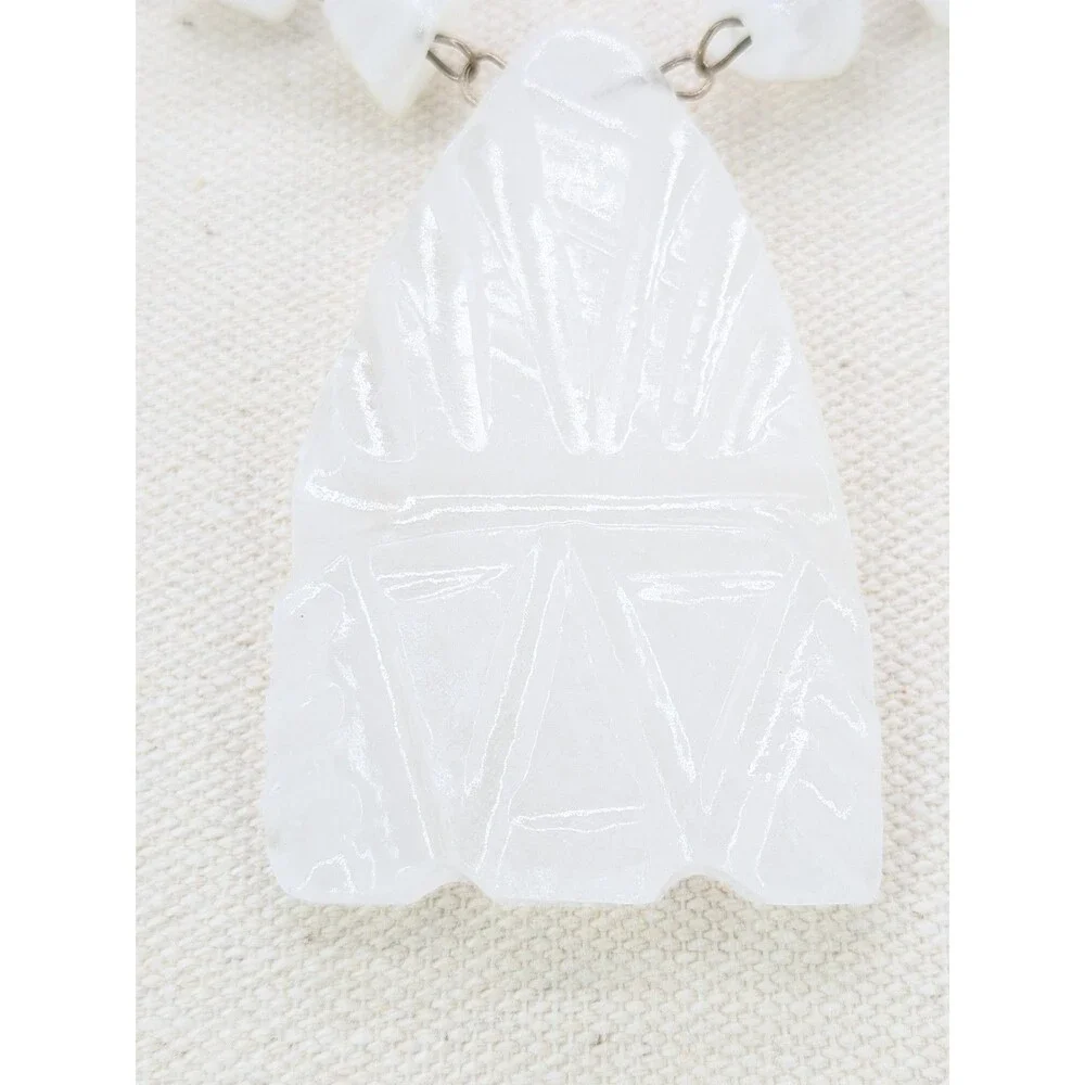 Vintage White Quartz Face Pendant Necklace Infinity Loop Silver Tone 17 In 103g